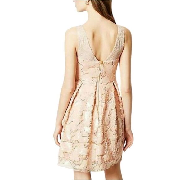 ANTHROPOLOGY Eva Franco Short Prom Dress Sequins A-Line Formal Peach Pink Size 4 - Picture 3 of 15